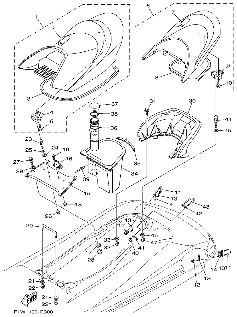 Yamaha FX1800A-H(6S51)F1W7 SEAT & UNDER LOCKER parts diagram